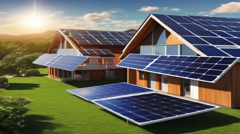 Casă modernă cu panouri fotovoltaice pe acoperiș