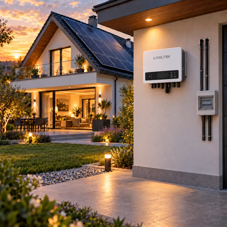 Sistem Livoltek monofazat ON-GRID  cu invertor hibryd pregatit pentru baterie si panouri incluse Trina Solar Vertex S+