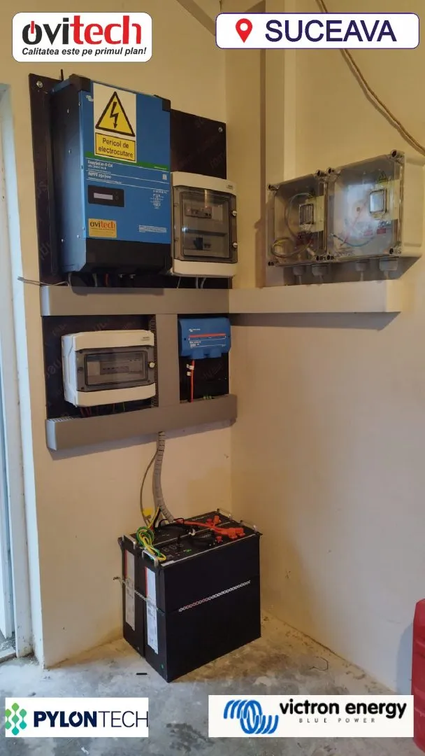 Sistem hibrid Victron Energy 5 kVA monofazat, jud. Suceava — panouri fotovoltaice montate de Ovitec