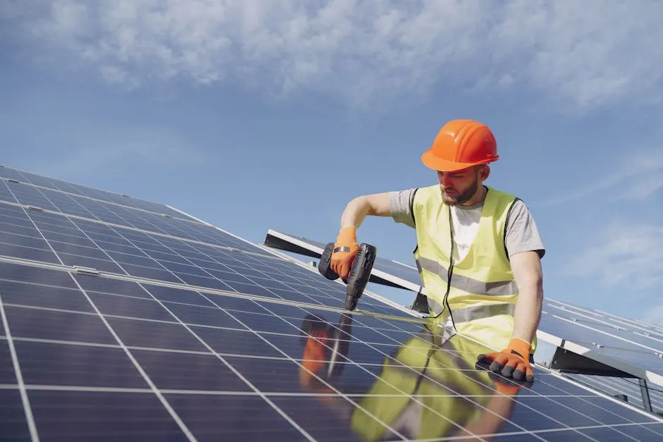 Tehnician Ovitec verificând un sistem fotovoltaic